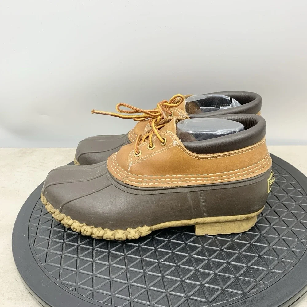 LL Bean Moc‎ Boots Men Size 7 WIDE Shoes Duck Brown Rubber Leather Tie Padded